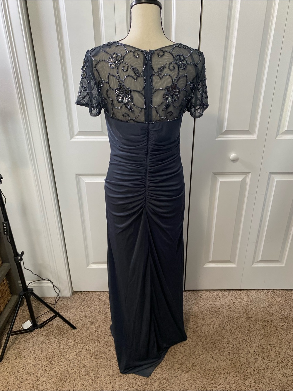 Xscape Beaded V-Neck Ruched Back Maxi Dress - Picture 5 of 10